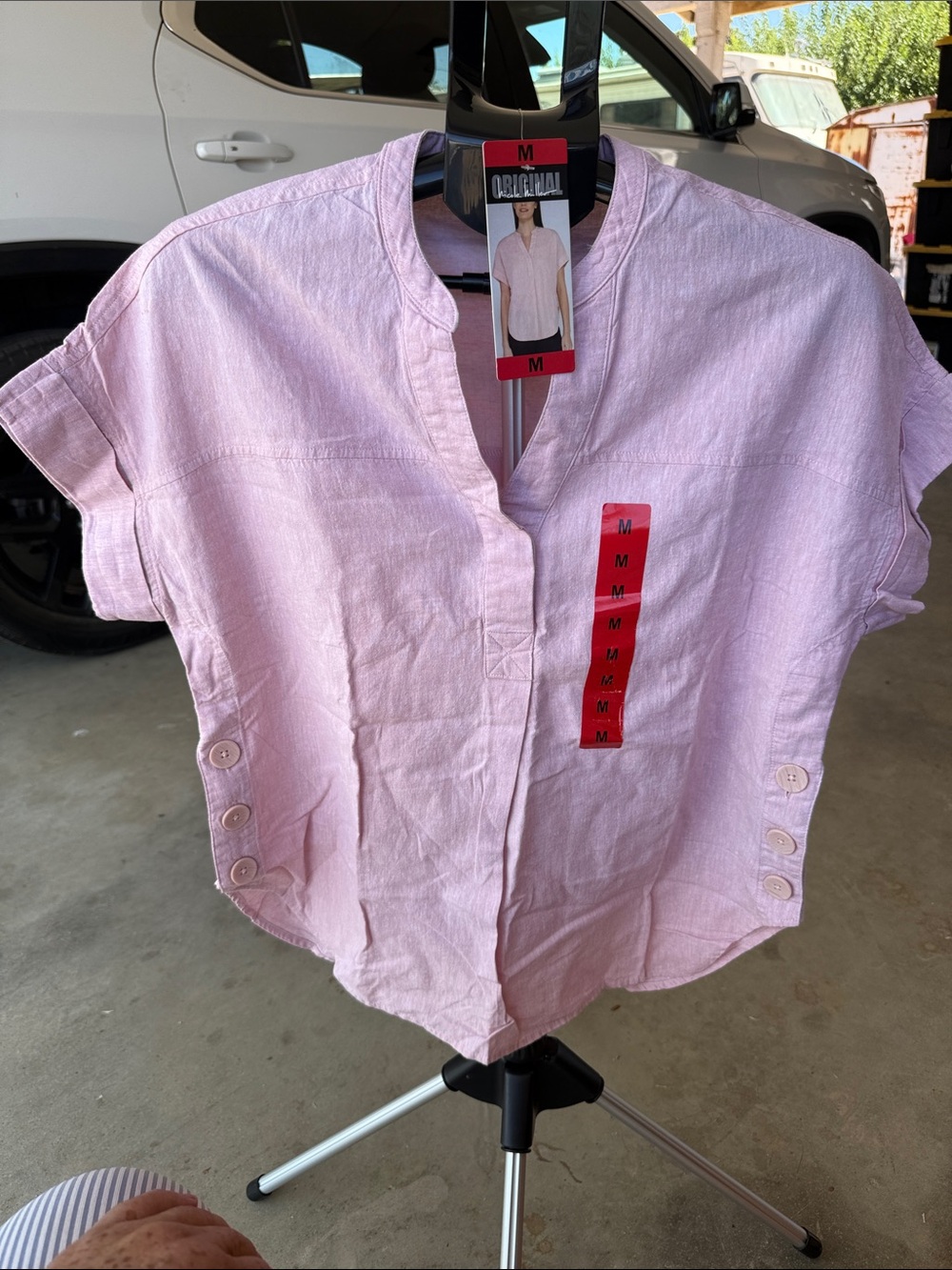 Nicole Miller Dusty Pink Short Sleeve Linen-Blend Top